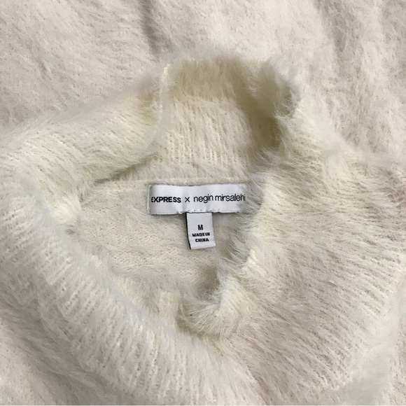 Express x Negin Mirsalehi Cream Fluffy Mock Neck Sweater Size Medium - Picture 3 of 5